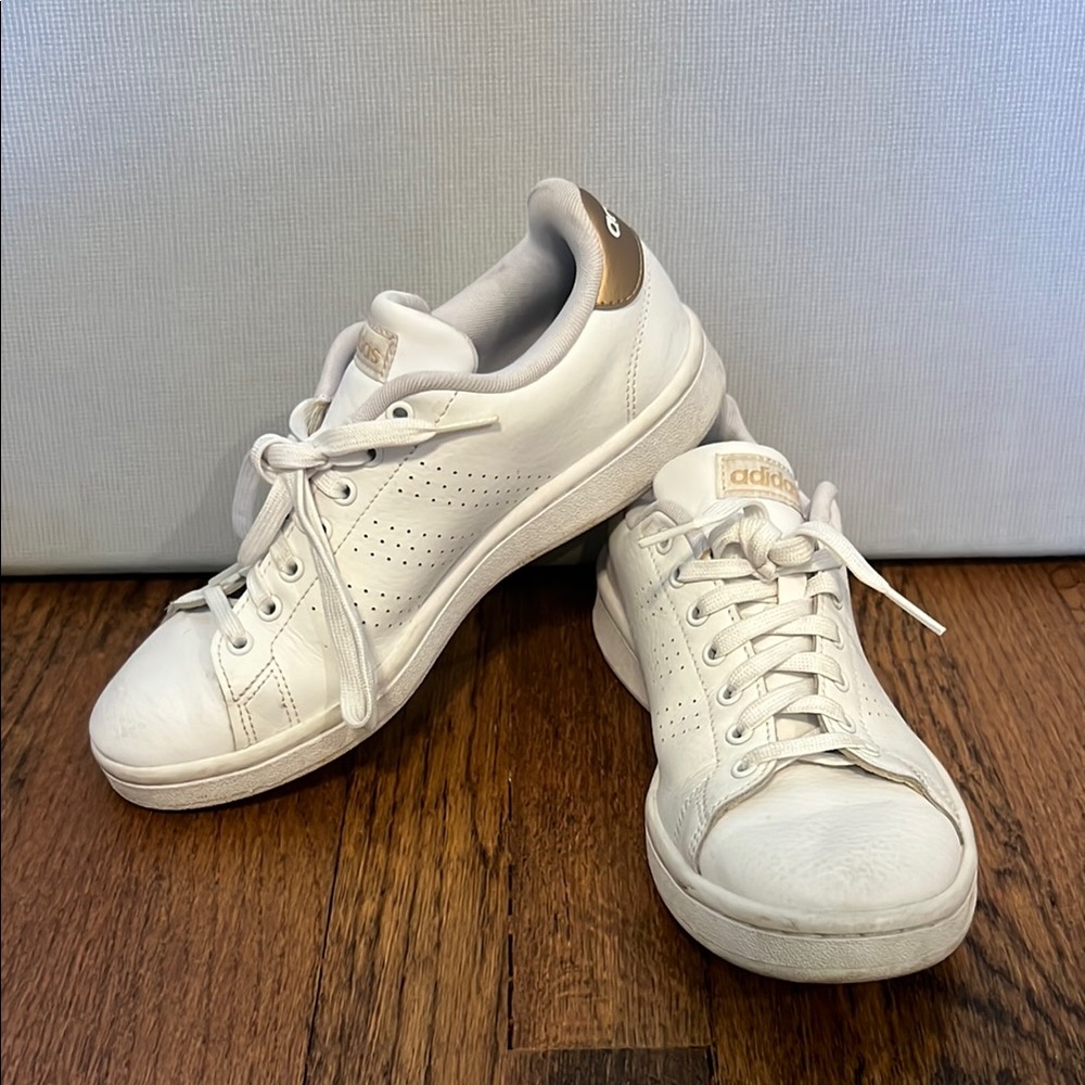 Adidas Classic White and Gold Sneakers